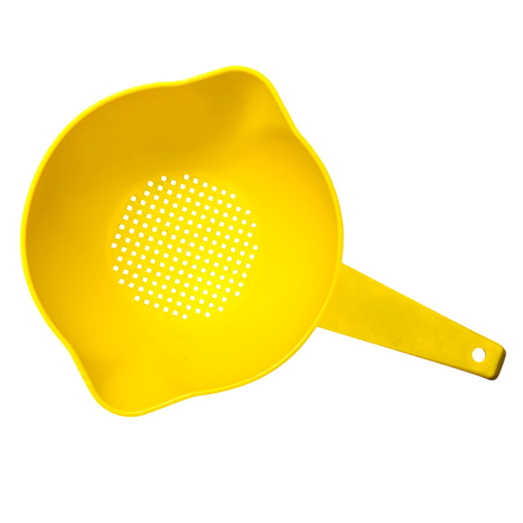 Tupperware Yellow Colander Heavy Duty Hand Held Plastic Strainer Handle Spout - Picture 7 of 7